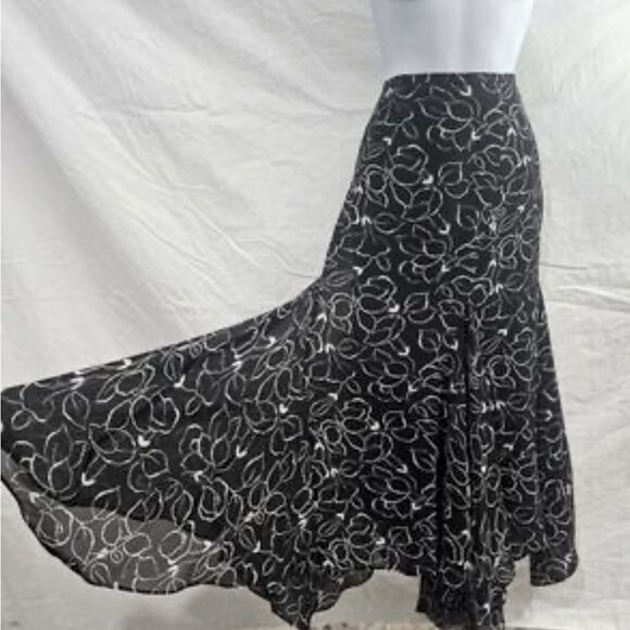 Chaps Ralph Lauren flowy black and white sheer layered maxi skirt size large - Picture 1 of 7